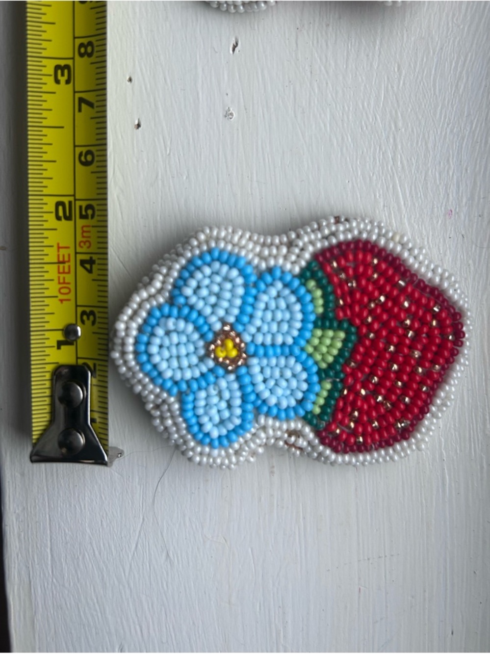Handmade Beaded Floral Strawberry Earrings - Blue & Red - Picture 4 of 5